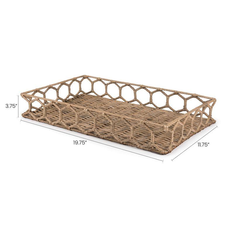 happimess Honeycomb 19.75" Rustic Bohemian Hand-Woven Rattan Tray, Natural