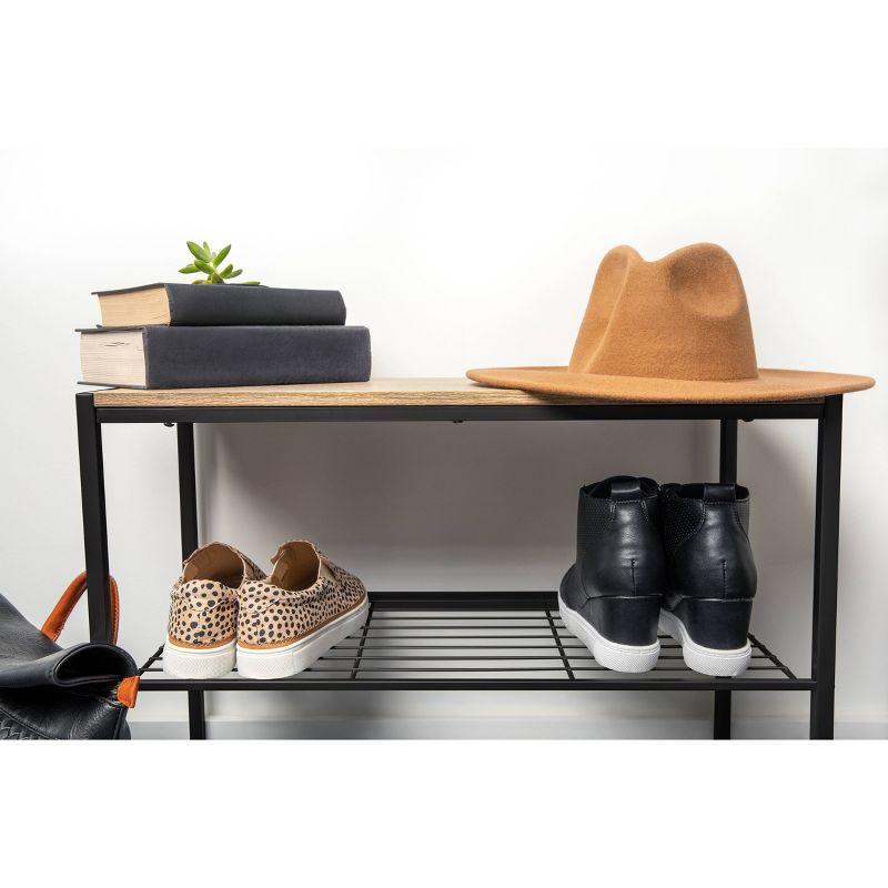 3 Tier Shoe Rack Black Metal with Natural Wood - Brightroom™