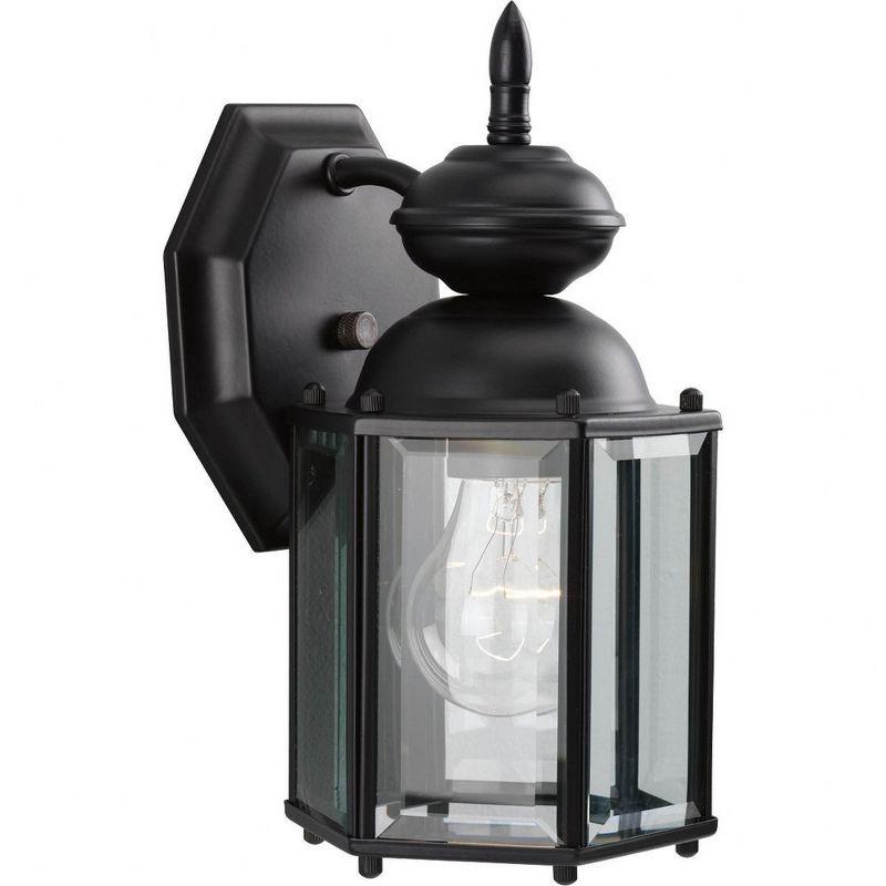 Progress Lighting Savannah 1-Light Wall Lantern in Matte Black with Clear Beveled Glass Panels