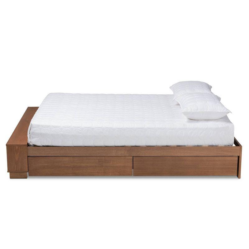 Queen Arthur Wood Platform Bed with Built-In Shelves Ash Walnut - Baxton Studio: Storage Drawers & No Box Spring Needed