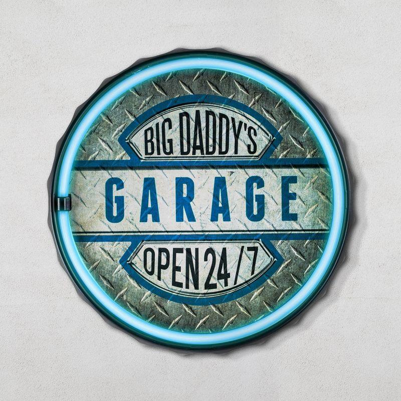 American Art Decor Big Daddy's Garage LED Neon Light Sign Wall Decor Blue/Silver : Man Cave and Home Bar Decor