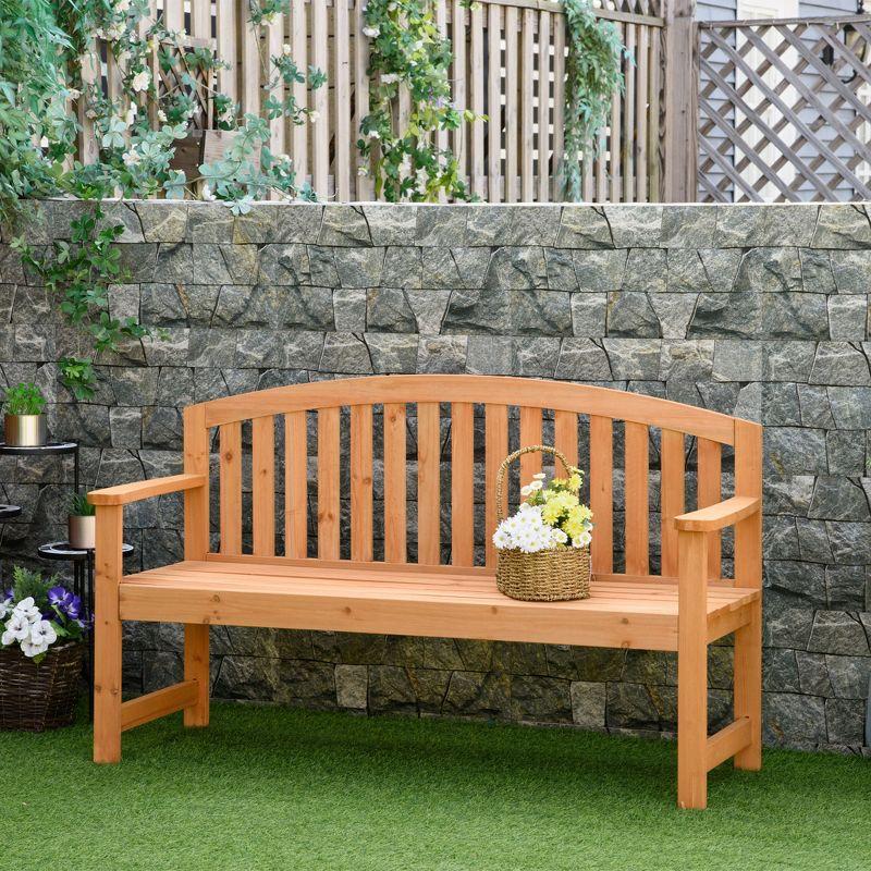 Outsunny 55" Wooden Garden Bench, 2 Seater Outdoor Patio Seat with Slatted Design for Deck, Porch or Garden, Natural