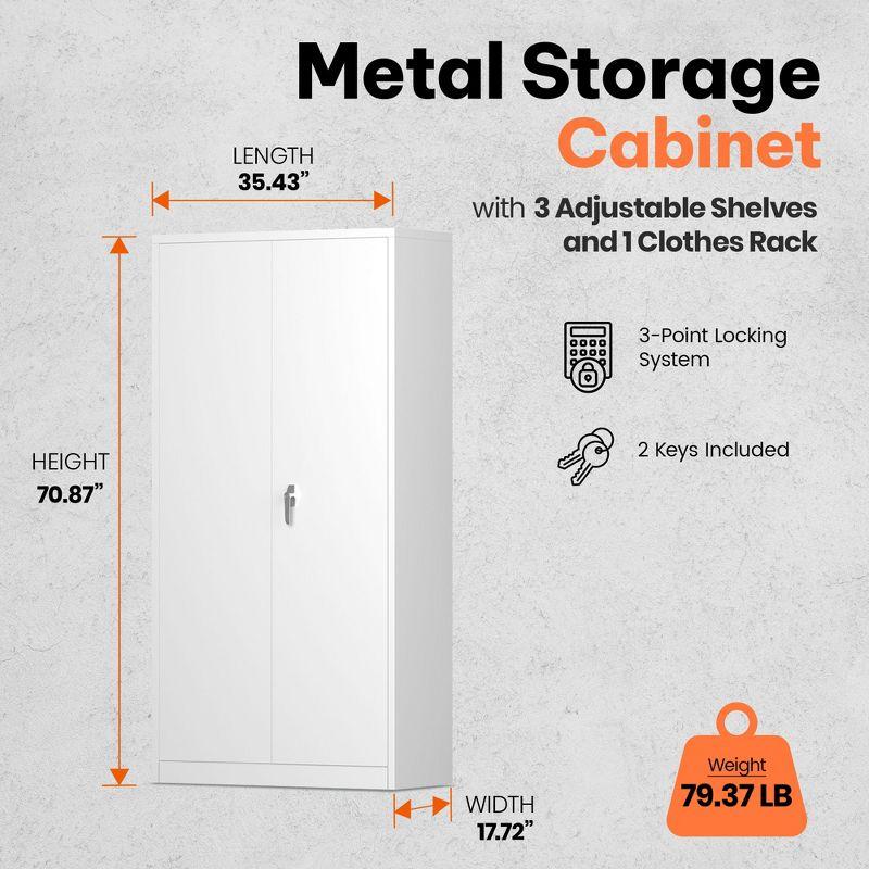 AOBABO Large Metal Wardrobe Style Storage Cabinet with 3 Adjustable Shelves, Cloth Rail, and Lockable Doors for Home Organization