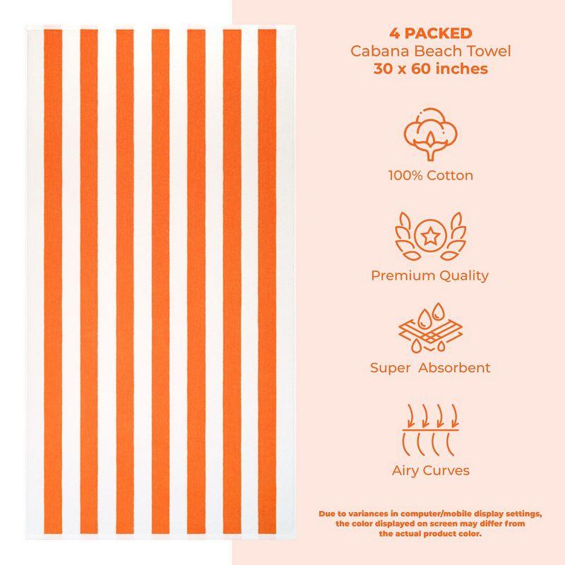 American Soft Linen Beach Towel, 100% Cotton Cabana Striped Beach Towel, 30 in by 60 in Soft Absorbent Beach Pool Towel
, Orange
