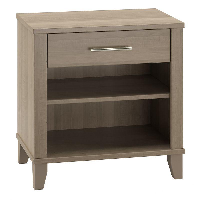 Ash Gray Transitional Engineered Wood Nightstand with Satin Nickel Hardware