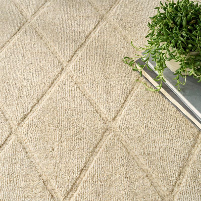 Nourison 5'3"x7'3" Wool Haven Modern Handwoven Area Rug Ivory: Geometric Diamond Pattern, Medium Pile, Indoor Use