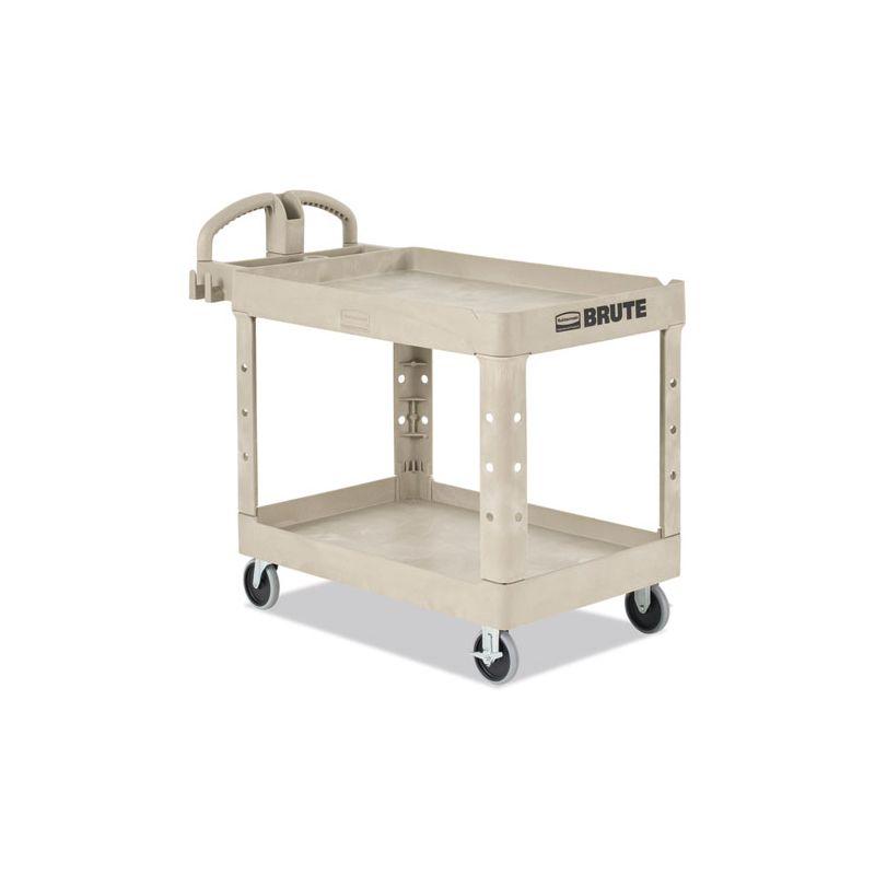 Rubbermaid Commercial Heavy-Duty Utility Cart with Lipped Shelves, Plastic, 2 Shelves, 500 lb Capacity, 25.9" x 45.2" x 32.2", Beige