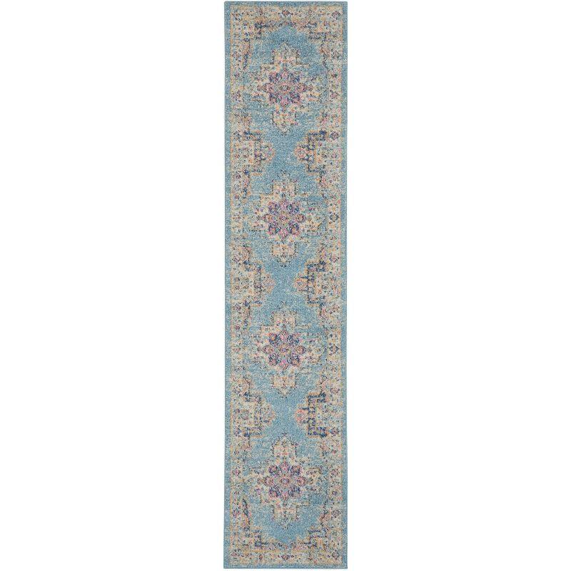 Nourison Passion Medallion Bohemian Indoor Rug Light Blue 2'2" x 10'