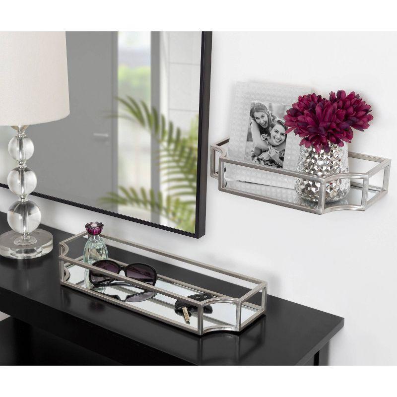 Kate & Laurel All Things Decor 2pc Ciel Metal Wall Shelf Set Silver - Geometric Design, Glass Surface, No Assembly Required