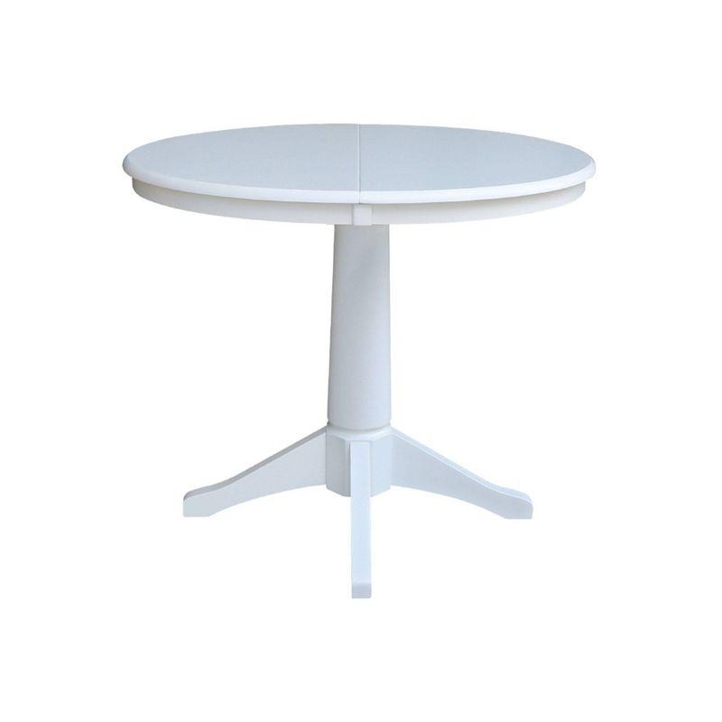 36" Magnolia Round Top Dining Table with 12" Leaf White - International Concepts: Hardwood Pedestal, Seats 4