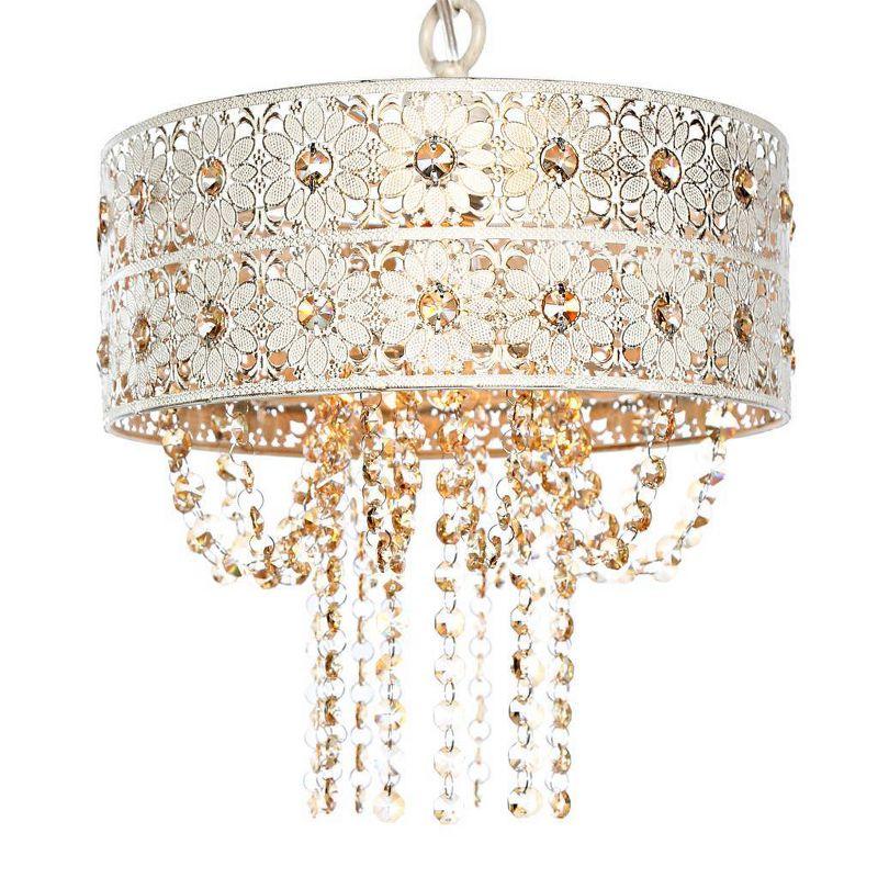 Gold Crystal Drum Pendant Light with Floral Design