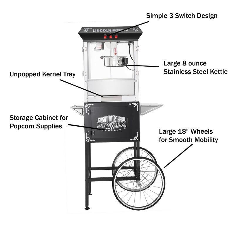 Great Northern Popcorn 8 oz. Lincoln Popcorn Machine With Cart – Black