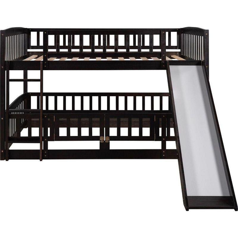 Streamdale Bunk Bed With Slide, Full Over Full Low Bunk Bed With Fence And Ladder For Toddler Kids Teens, Espresso