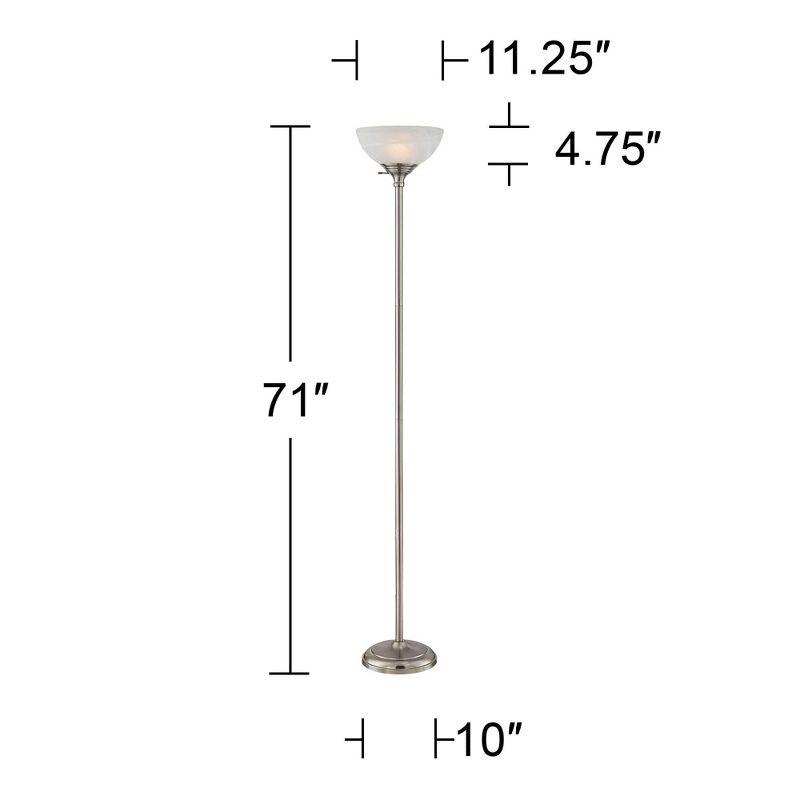 360 Lighting Maddox Modern Torchiere Floor Lamp 71" Tall Satin Nickel Silver Metal Alabaster Glass Shade for Living Room Bedroom Office House Home