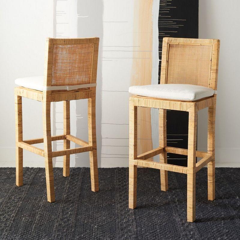 Tojo Cane Bar Stool W/ Cushion - White/Natural - Safavieh