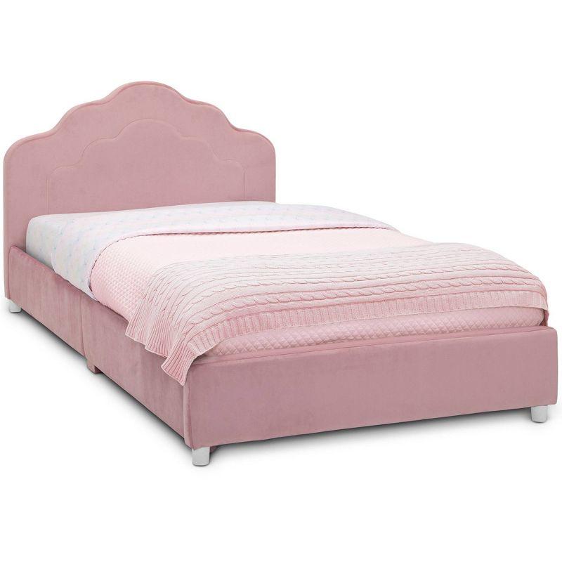 Rose Pink Twin Upholstered Platform Bed with Scalloped Headboard