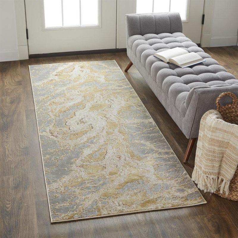 Aura Modern Abstract Ivory/Silver/Gold Area Rug