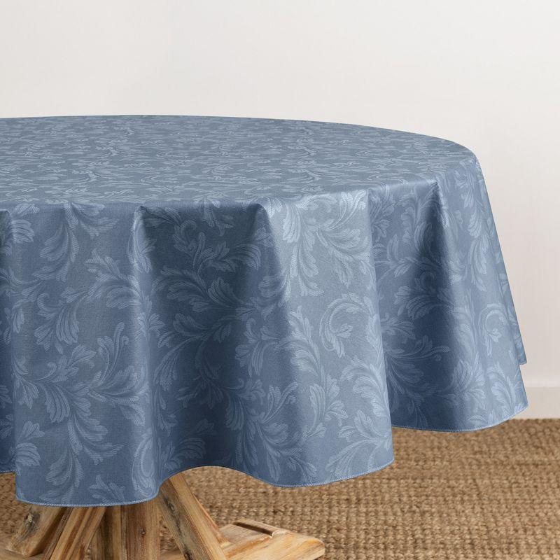 Camile Floral Scroll Damask Pattern Vinyl Indoor/Outdoor Tablecloth - Blue - 84x60 Oval - Elrene Home Fashions