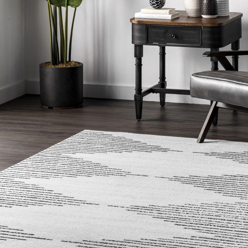 Ivory and Black Washable Diamond Runner Rug