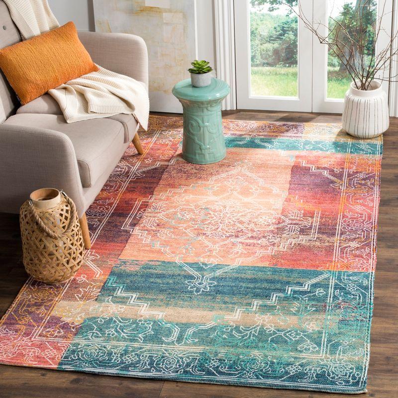 Aqua Coral Bliss Flat-Woven Handmade Wool-Cotton Blend Rug - 3' x 5'