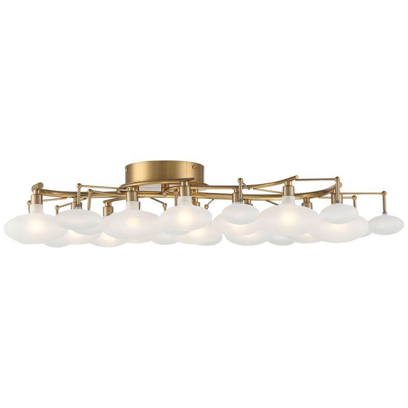 Possini Euro Design Lilypad Modern Ceiling Light Semi Flush Mount Fixture 30 1/4" Wide Warm Brass 12-Light Frosted Glass Shade for Bedroom Living Room