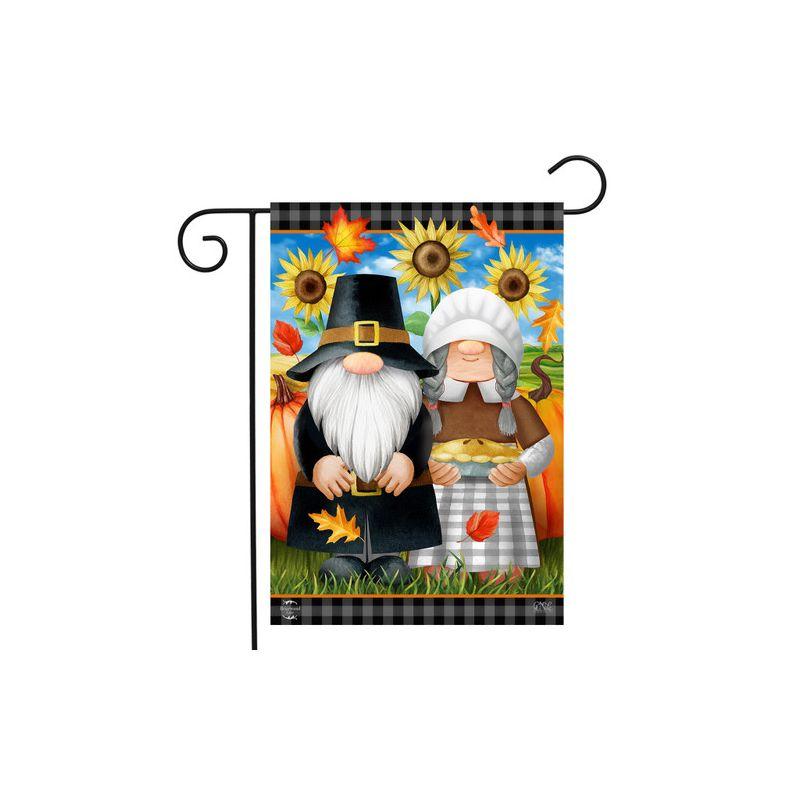 Thanksgiving Gnomes Garden Flag with Sunflowers and Pumpkins