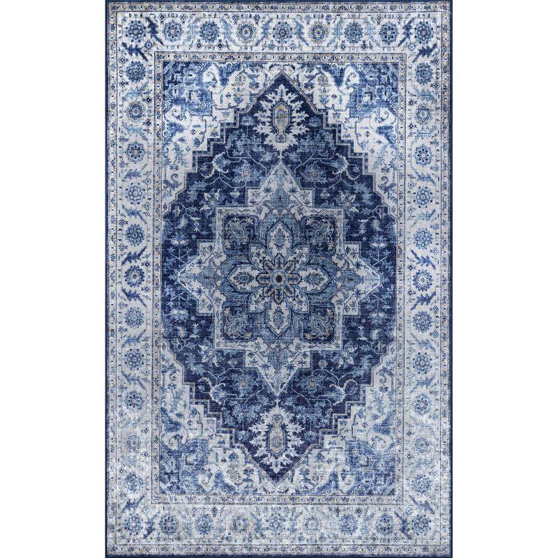 Soft Floral Elegance 5' x 8' Blue Wool Blend Area Rug