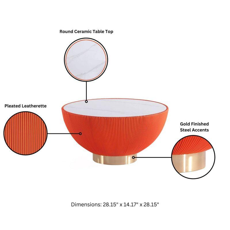 Manhattan Comfort 2pc Anderson Leatherette Upholstered Coffee Table and End Table with Metal Top Set Orange: Stainless Steel & Faux Marble