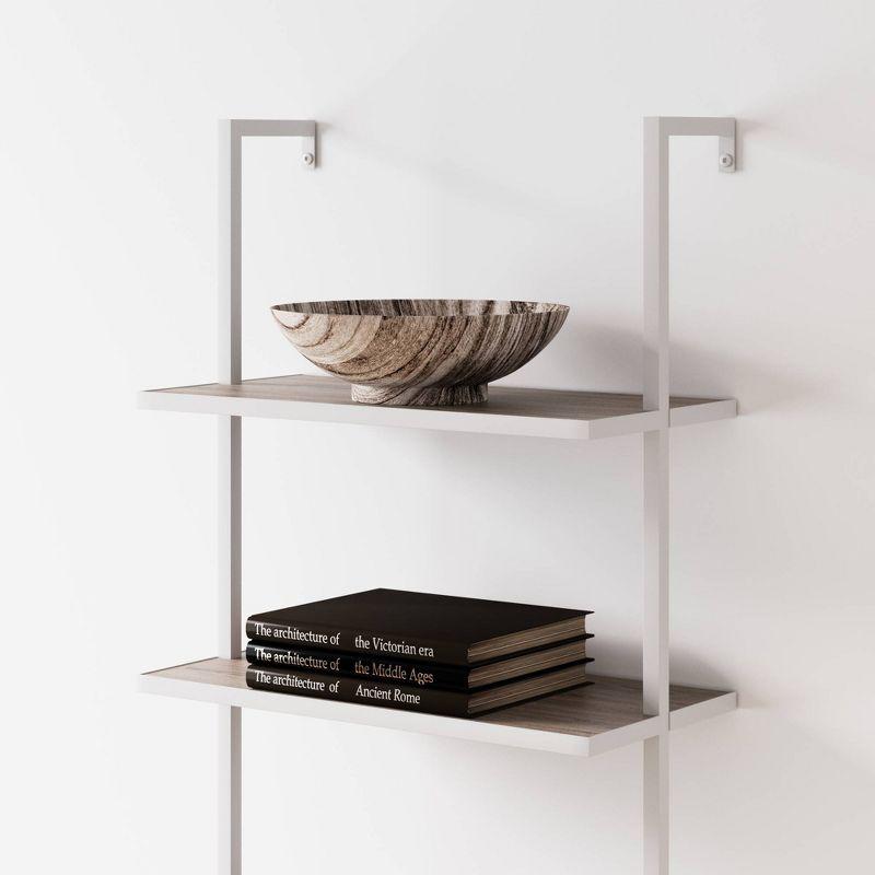 Gray Oak and White 5-Shelf Ladder Bookcase with Metal Frame