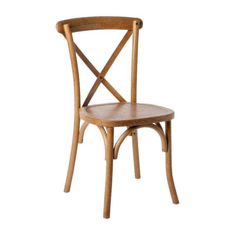 Pecan Wood Cross Back Stackable Dining Chair