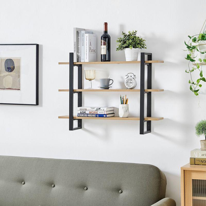 Danya B. 35.5" x 31.5" Rio 3 Tier Floating Bracket Wall Shelf Chestnut: Mid-Century Modern MDF & Iron Storage