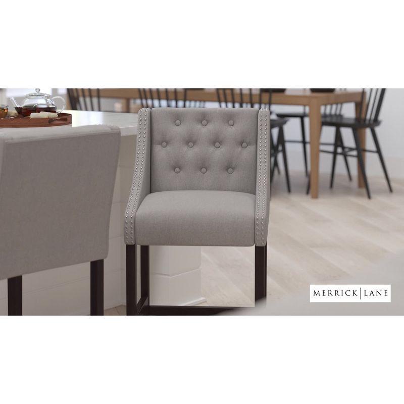 Merrick Lane Hadleigh Upholstered 24" High Stool Transitional Light Gray Faux Leather Tufted Walnut Counter Stool with Accent Nail Trim