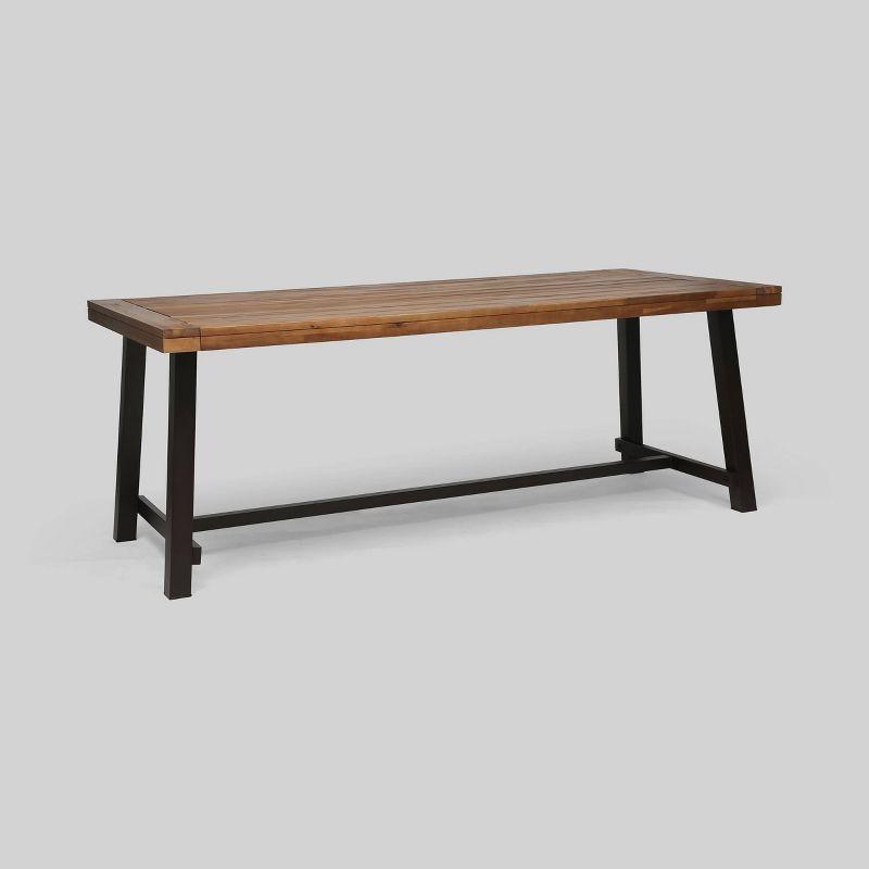 Carlisle 79" Rectangle Acacia and Iron Dining Table Gray/Black - Christopher Knight Home: Weather-Resistant, Seats 8