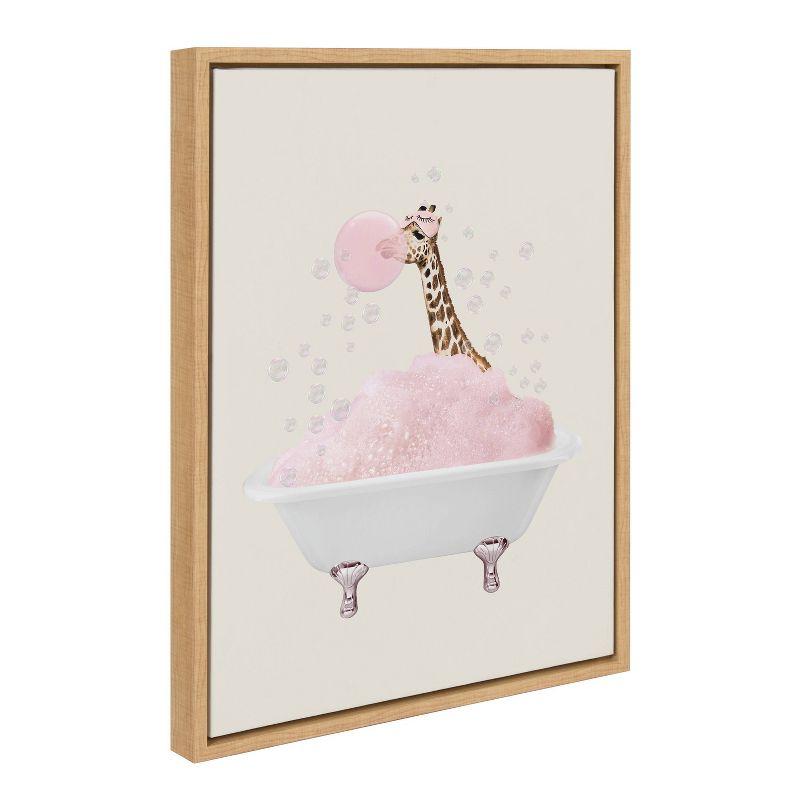 Kate & Laurel All Things Decor 18"x24" Sylvie Giraffe Bath Framed Canvas: Modern Home Nursery Decor, Wall-Mounted Art