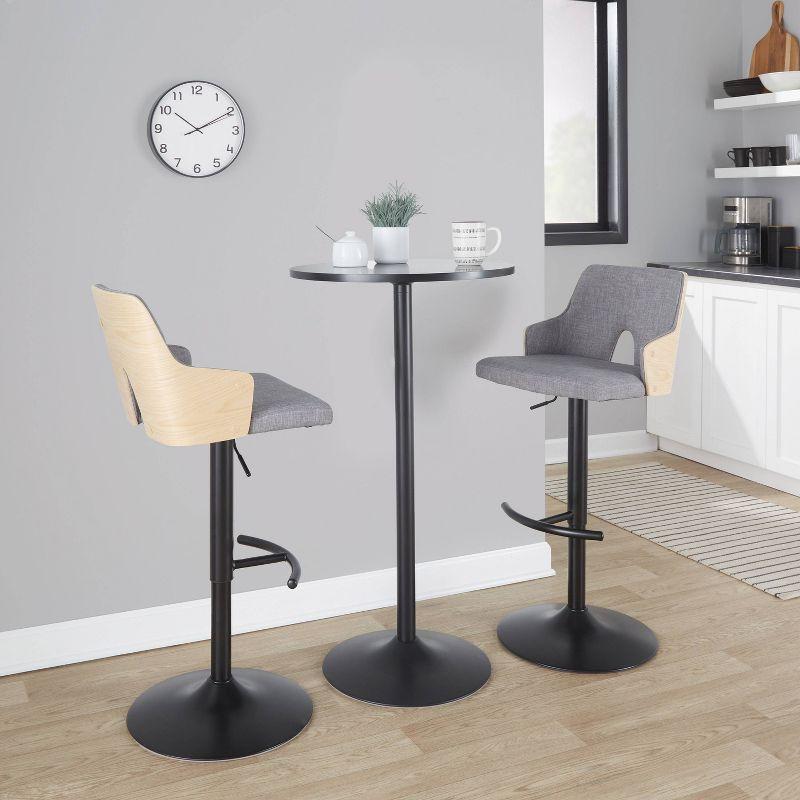 LumiSource Set of 2 Stella Adjustable Swivel Barstools Black/Natural Wood/Light Gray