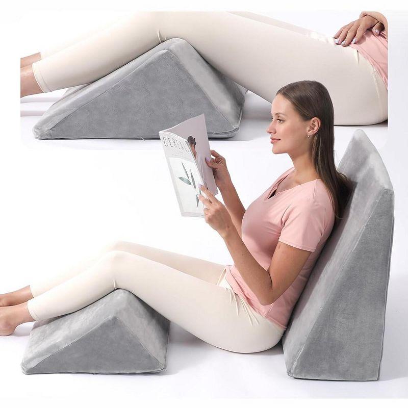 Grey Memory Foam Wedge Pillow Set for Back and Leg Support