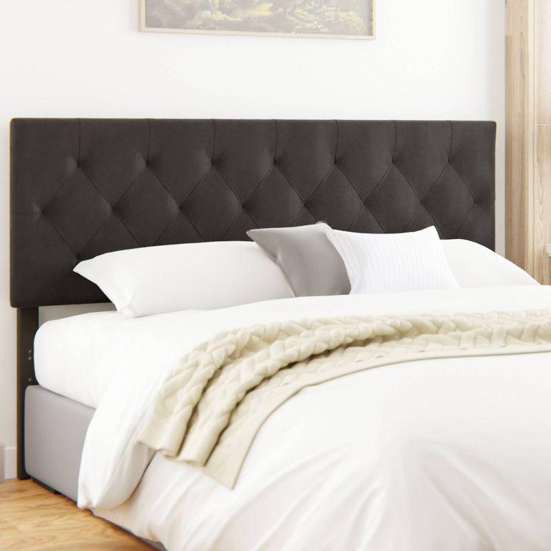 Elegant Velvet Tufted Queen Headboard in Black