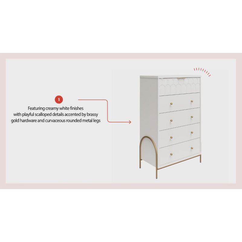 Anastasia Creamy White 5-Drawer Dresser with Brassy Gold Accents