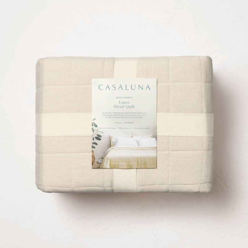 Full/Queen Heavyweight Linen Blend Quilt Natural - Casaluna™: Rayon & Cotton, Box Quilting, OEKO-TEX Certified