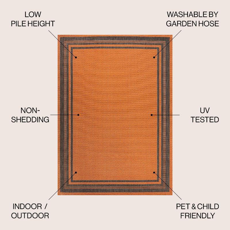 3' x 5' James Modern Border Stripe Indoor/Outdoor Area Rug, Orange/Dark Gray - JONATHAN Y
