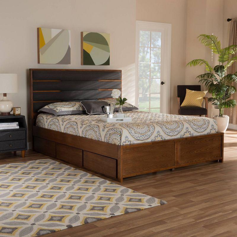 Elin Wood Platform Storage Bed with Drawers Dark Gray/Walnut - Baxton Studio