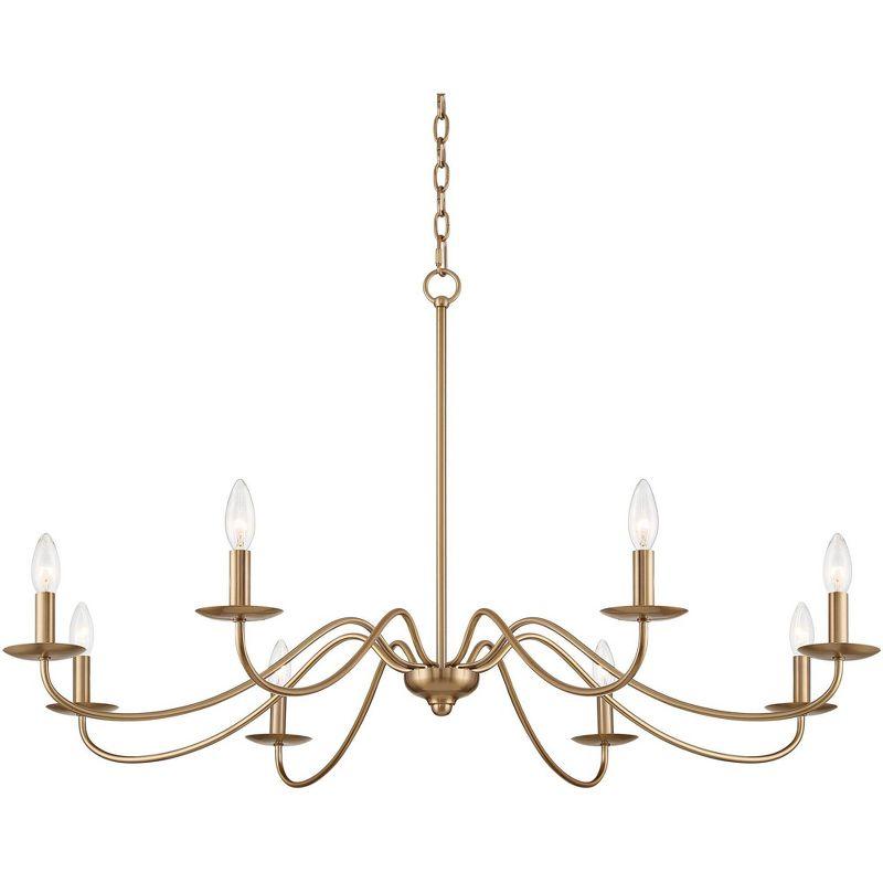 Franklin Iron Works Soft Gold Chandelier 42" Wide Farmhouse Rustic Bent Arms 8-Light Fixture for Dining Room Living House Home Foyer Kitchen Island