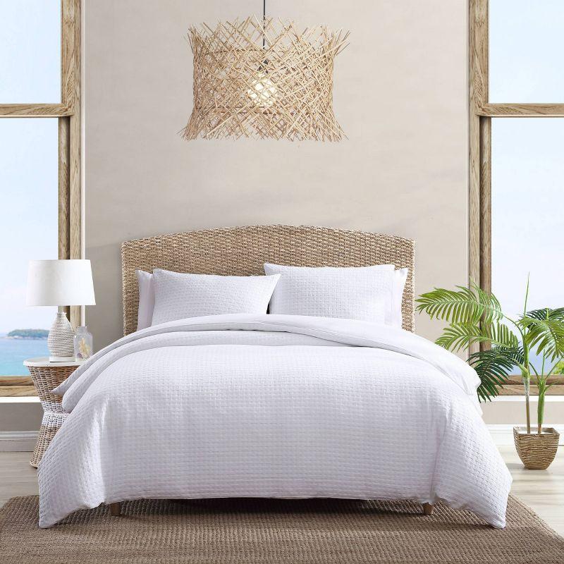 Tommy Bahama Basketweave Solid White Cotton Duvet Cover Set