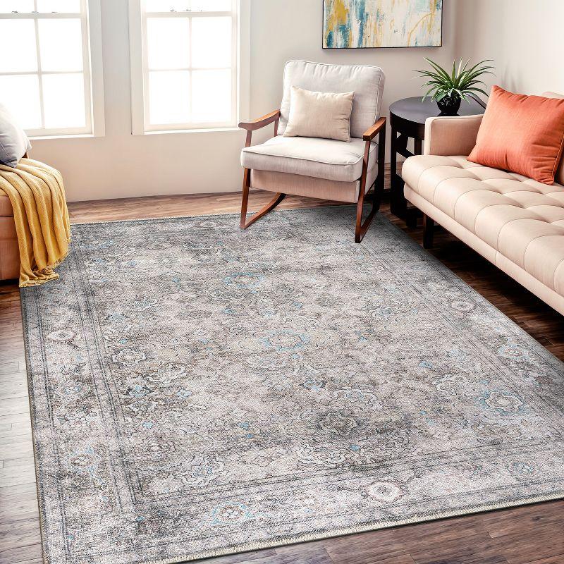 World Rug Gallery Transitional Distressed Vintage Machine Washable Area Rug- OLIVE 5' X 7'