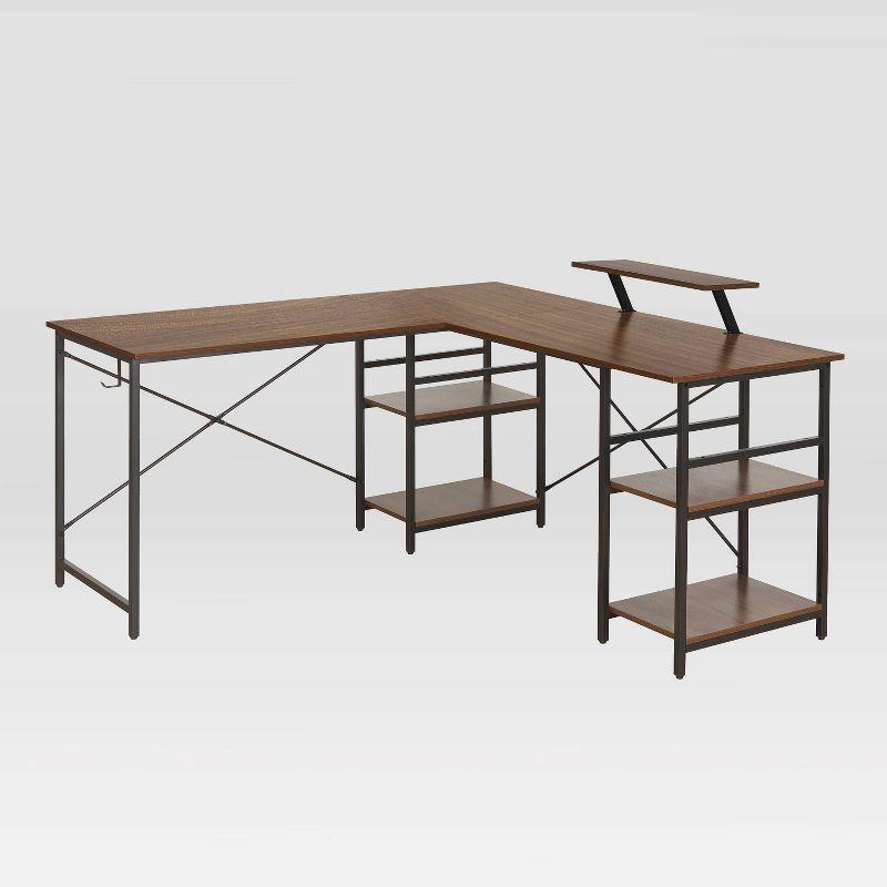 Inbox Zero Techni Mobili L-Shape Industrial Desk With Storage Shelves | Wayfair