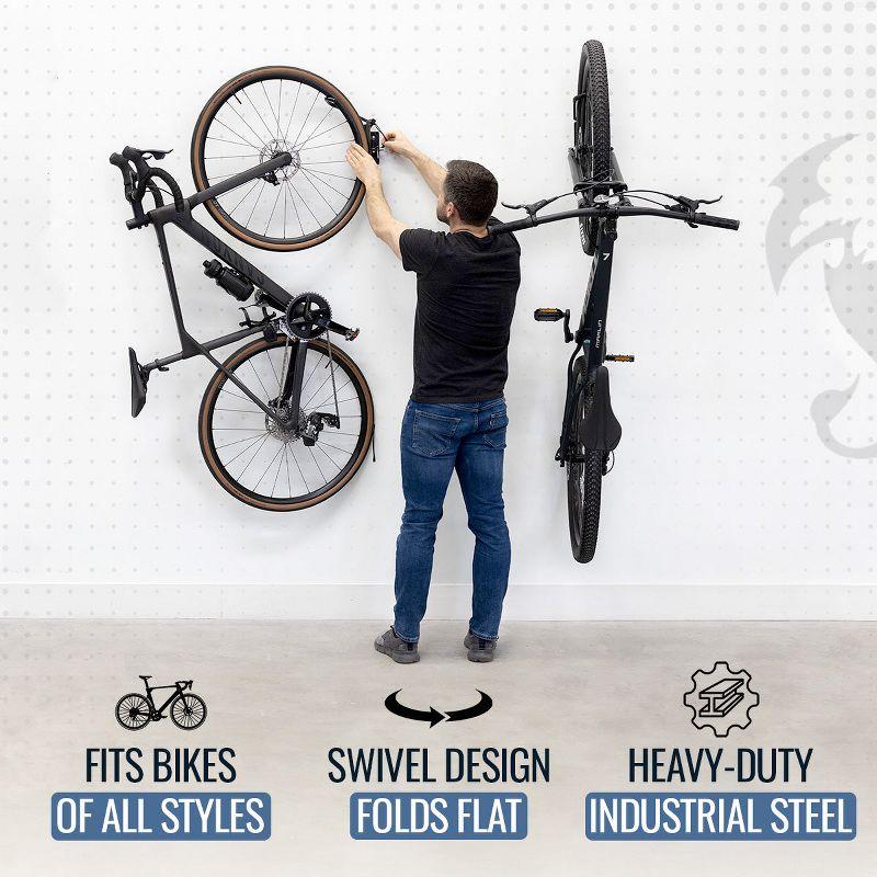 StoreYourBoard Swivel Mount Bike Storage Rack | 2 Bike Garage Wall Hooks | Deep Water