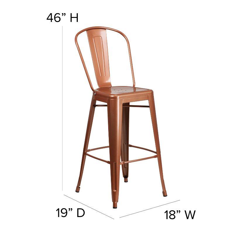 Copper Elegance 30" Metal Indoor-Outdoor Barstool with Ergonomic Back