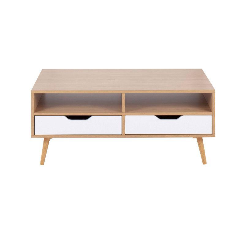 Astro 6" Natural Wood and White Rectangular Coffee Table with Storage