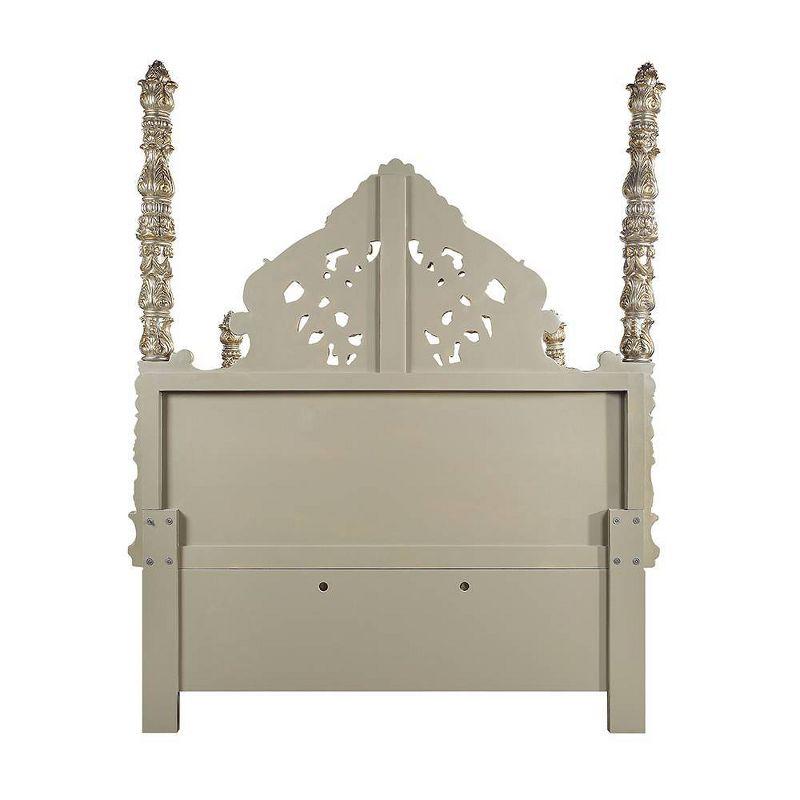 96" Eastern King Bed Danae Bed Synthetic Leather, Champagne and Gold Finish - Acme Furniture: Tufted, Camelback Headboard, Faux Leather