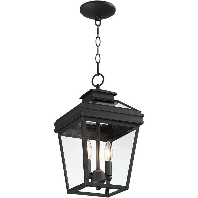 John Timberland Stratton Street Rustic Outdoor Hanging Light Textured Black Lantern 16 1/2" Clear Glass for Post Exterior Barn Deck House Porch Yard